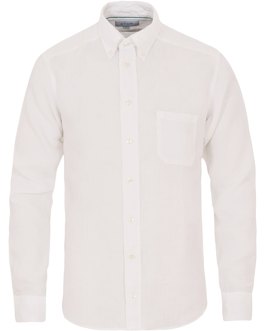 Heren | Overhemden | Eton | Slim Fit Linen Button Down Shirt White