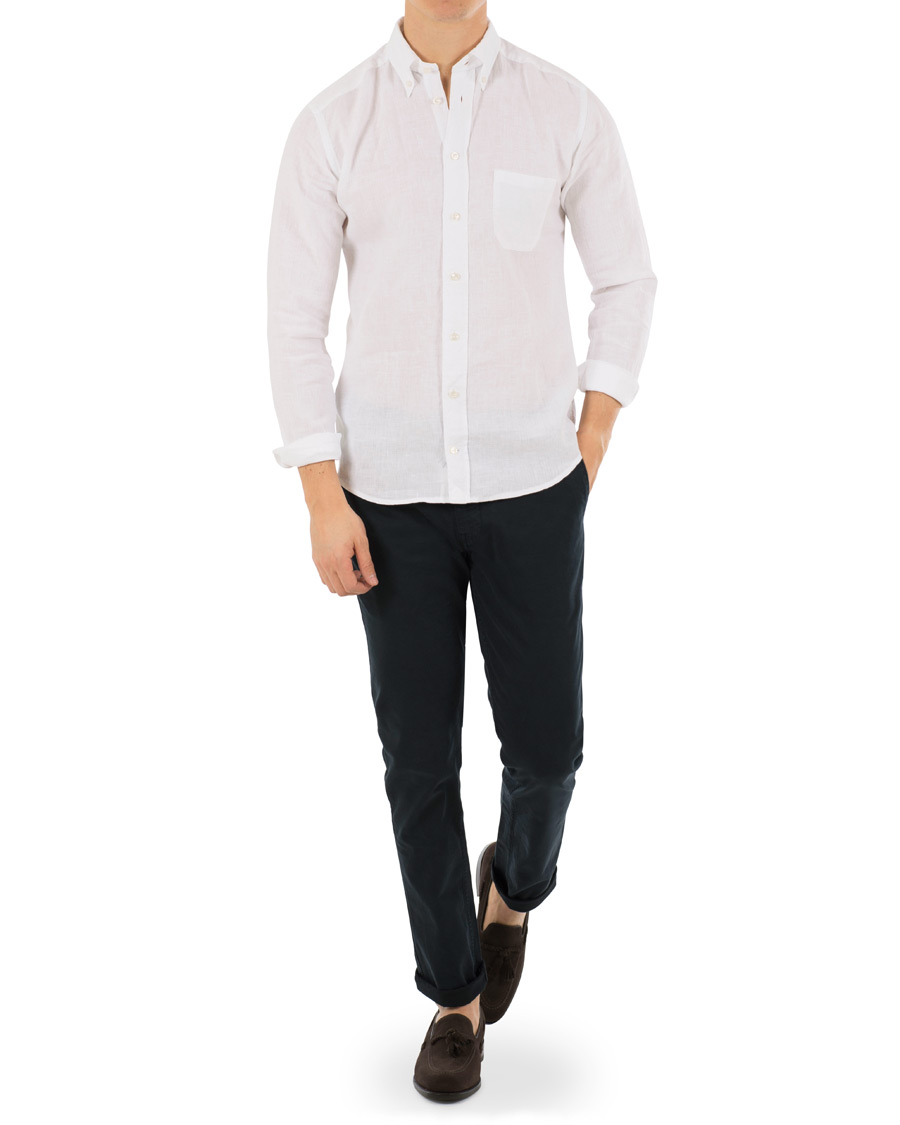 Heren | Overhemden | Eton | Slim Fit Linen Button Down Shirt White