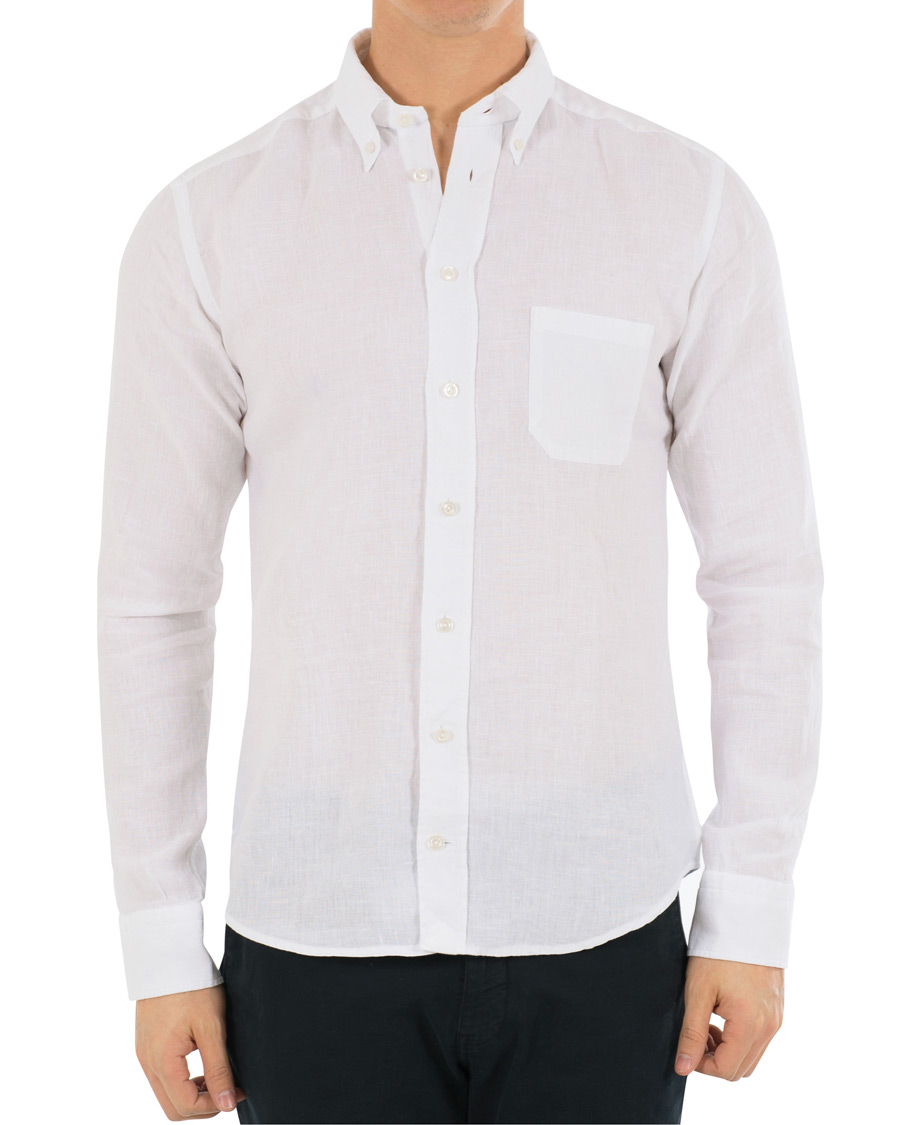 Heren | Overhemden | Eton | Slim Fit Linen Button Down Shirt White