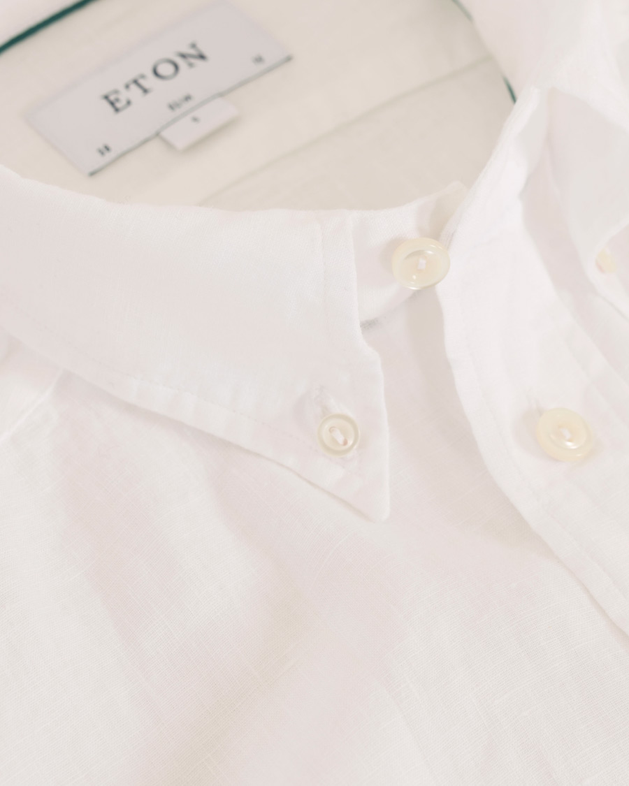 Heren | Overhemden | Eton | Slim Fit Linen Button Down Shirt White