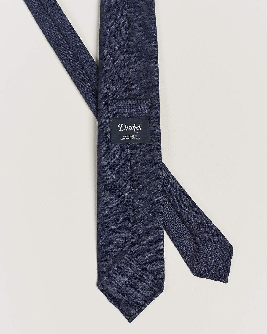 Heren |  | Drake\'s | Silk Tussah Handrolled Tie Navy