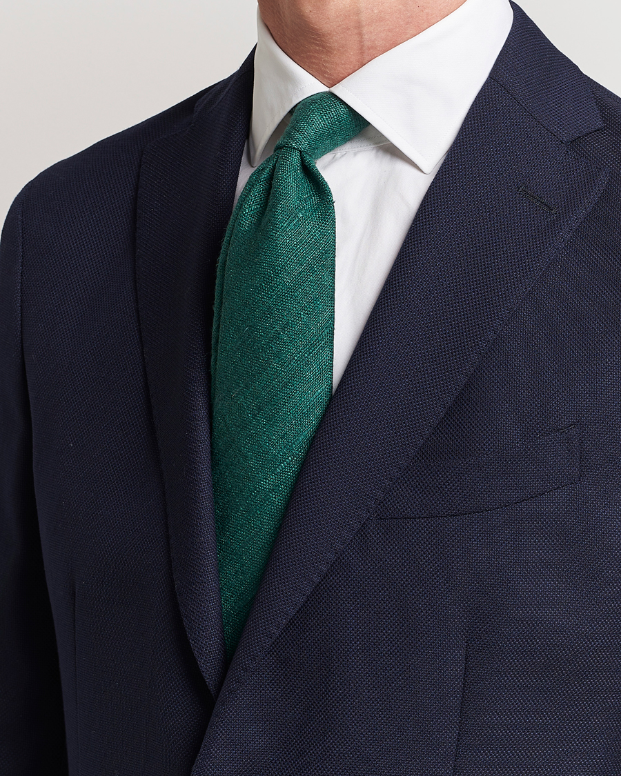 Heren |  | Drake\'s | Silk Tussah Handrolled Tie Green