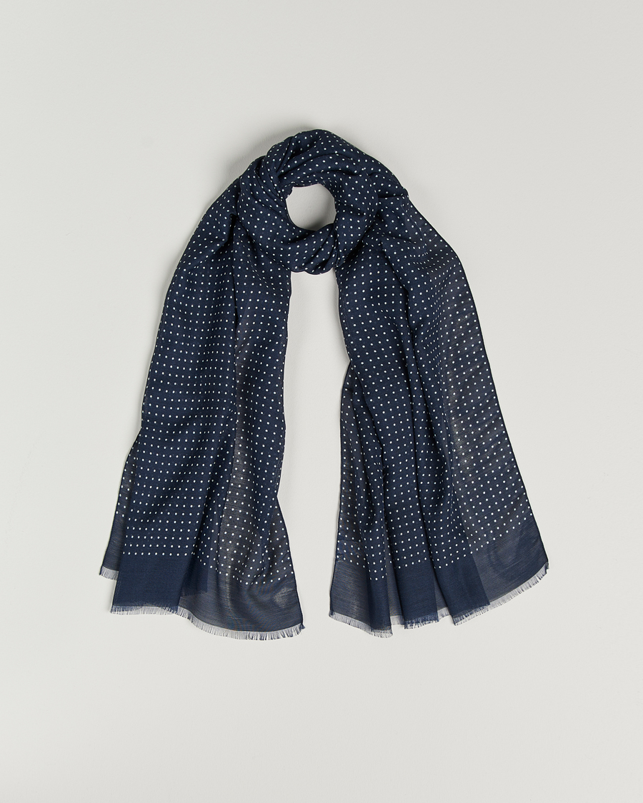 Heren | Eton Silk Wool Polka Dot Scarf Blue | Eton | Silk Wool Polka Dot Scarf Blue