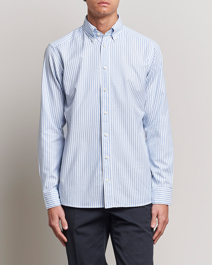 Heren | Business & Beyond - Formal | Eton | Slim Fit Royal Oxford Stripe Button Down Light Blue