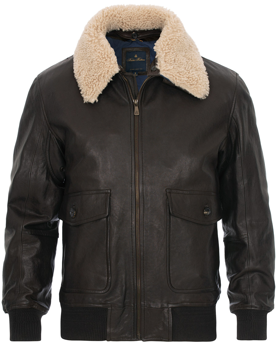Heren | Jassen | Brooks Brothers | Aviator Shearling Bomber Jacket Vintage Brown