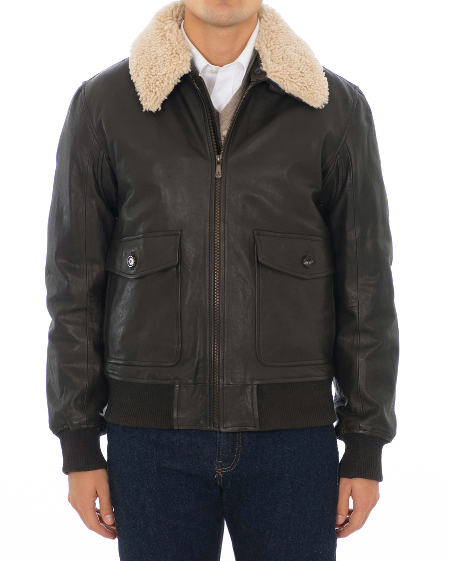 Heren | Jassen | Brooks Brothers | Aviator Shearling Bomber Jacket Vintage Brown