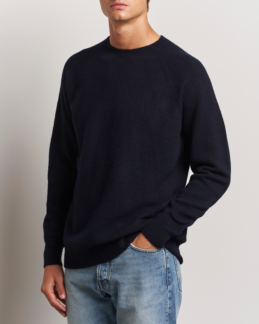 Heren |  | Sunspel | Lambswool Crewneck Dark Navy Moiline