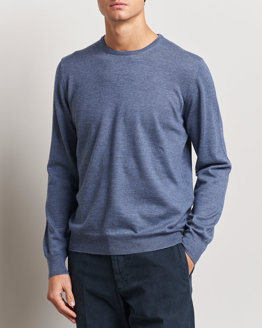 Heren |  | Gran Sasso | Merino Fashion Fit Crew Neck Pullover Blue Melange