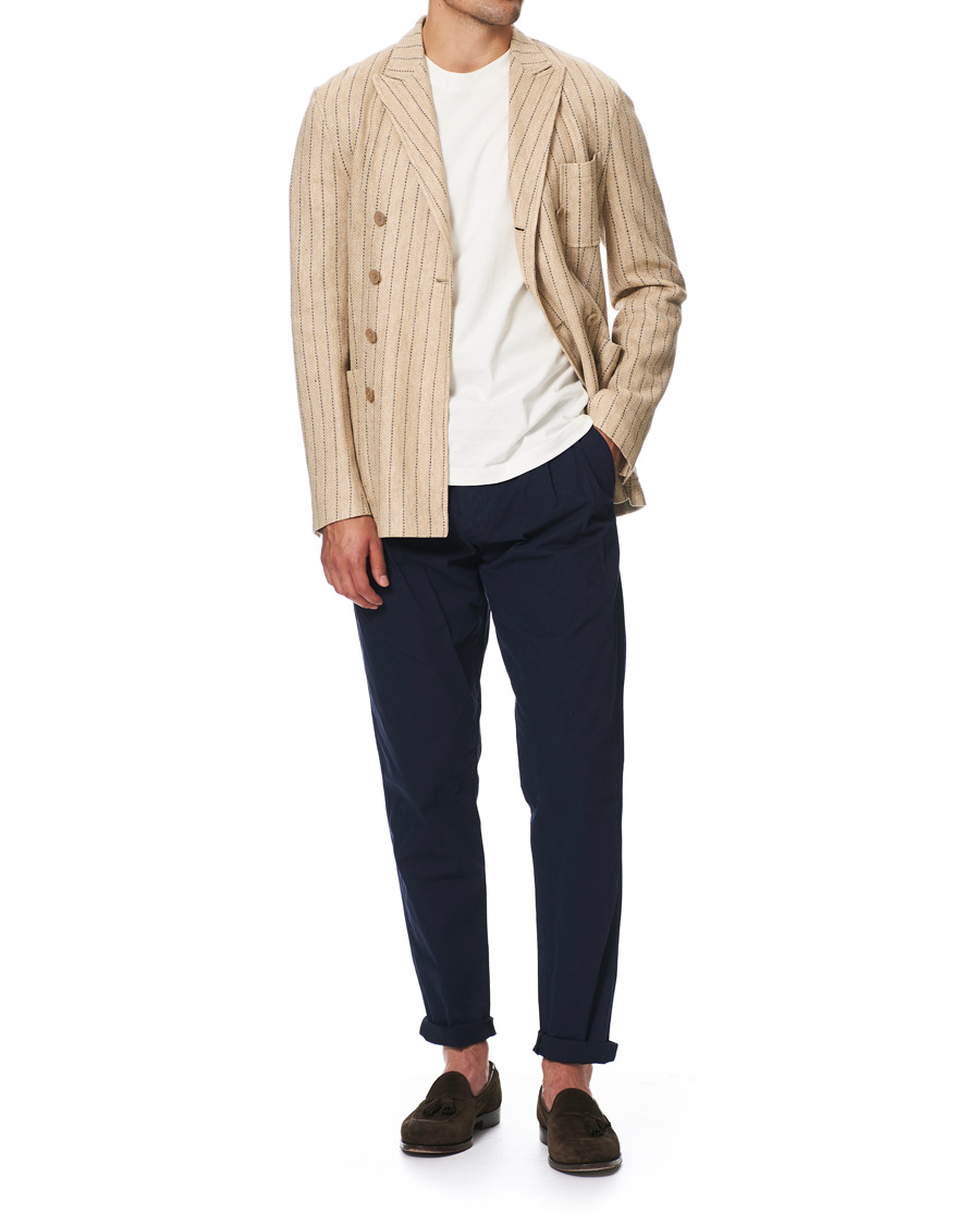 Heren | Blazers | The Gigi | Linen Striped Cardigan Blazer Beige