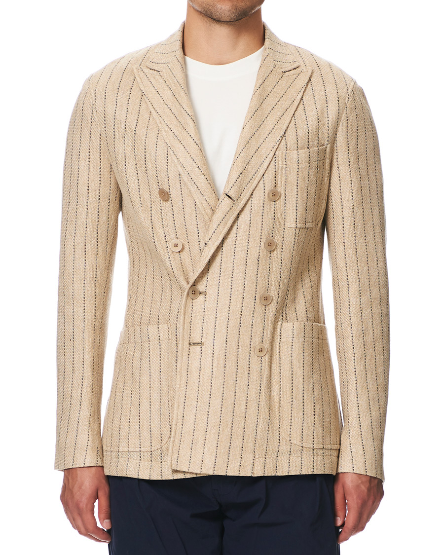 Heren | Blazers | The Gigi | Linen Striped Cardigan Blazer Beige
