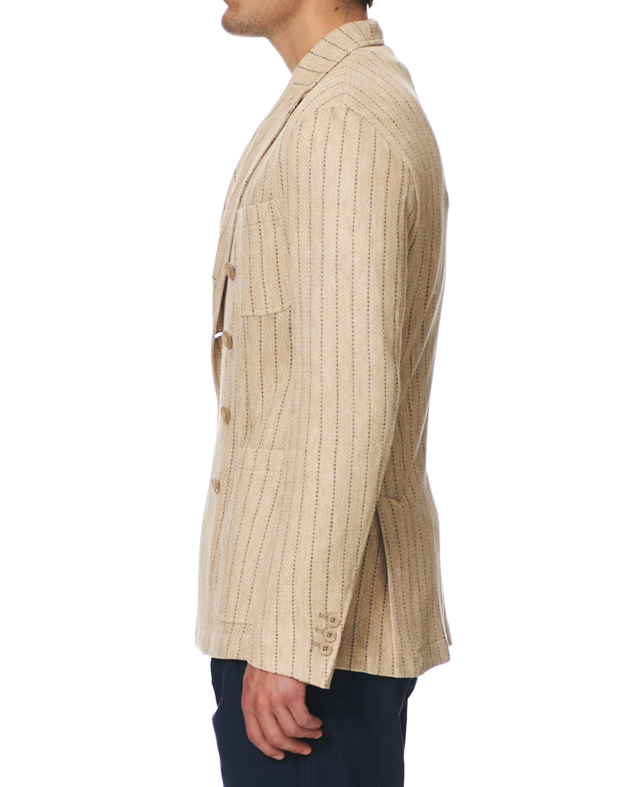 Heren | Blazers | The Gigi | Linen Striped Cardigan Blazer Beige