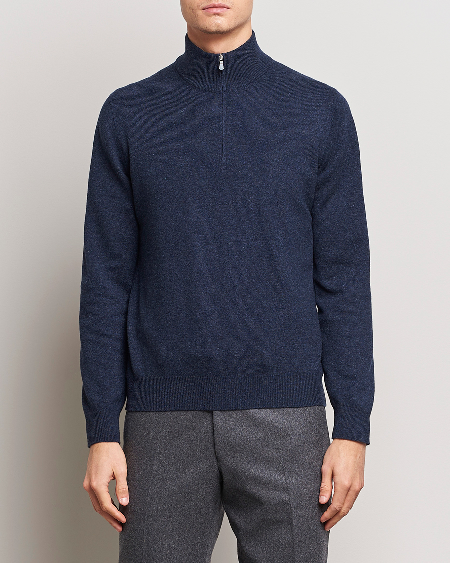 Heren |  | Gran Sasso | Wool/Cashmere Half Zip Navy Melange