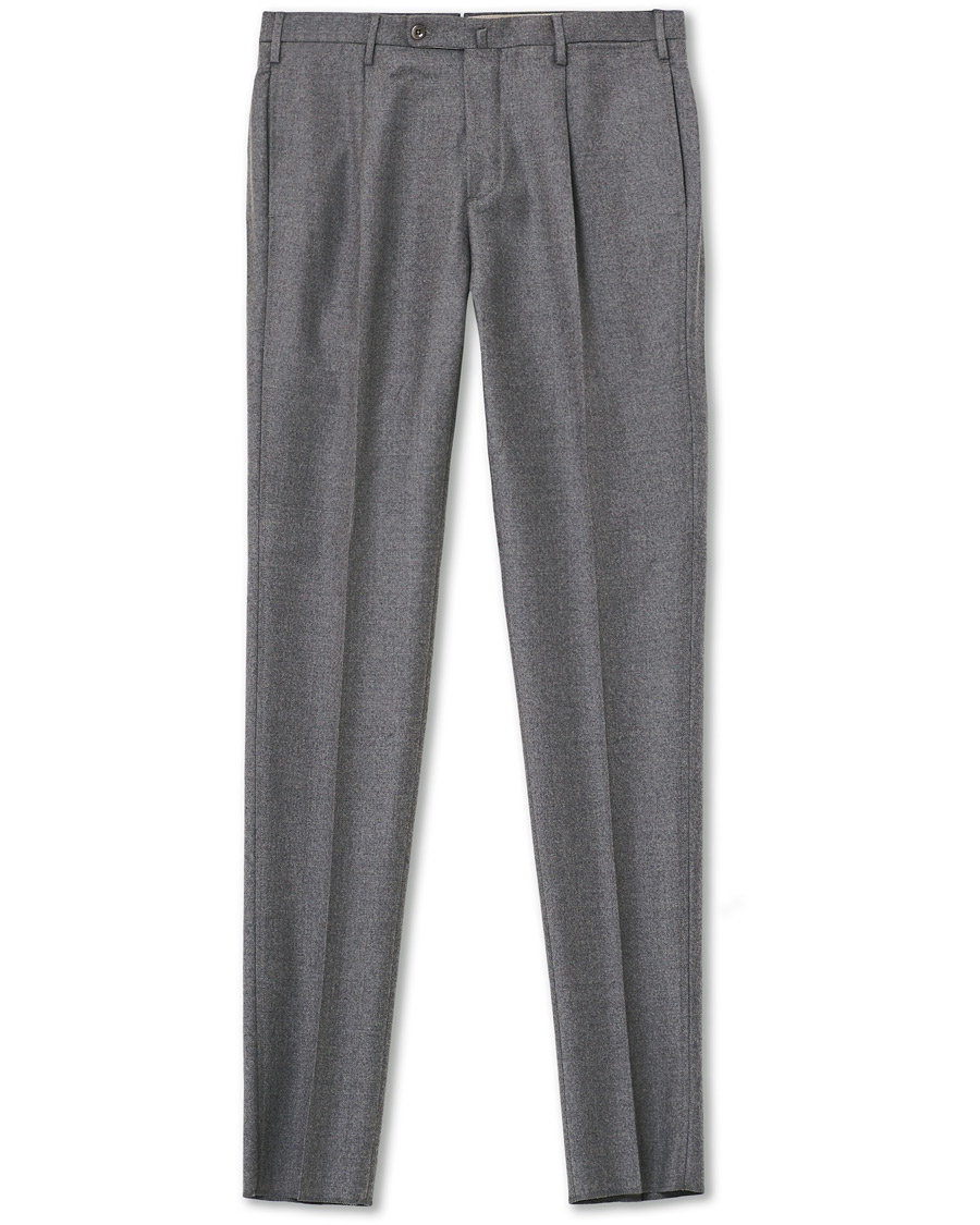 Heren | Broeken | Incotex | Slim Fit Pleated Flannel Trousers Grey Melange