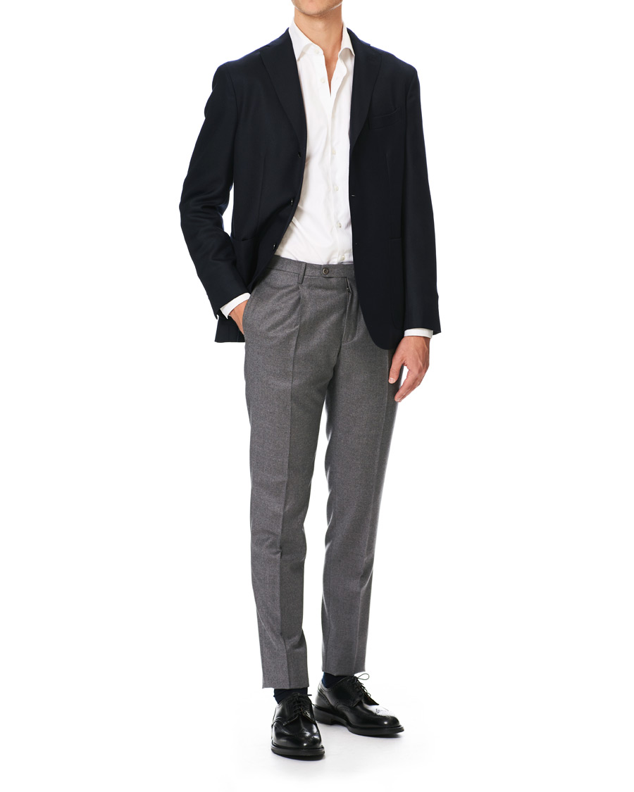 Heren | Broeken | Incotex | Slim Fit Pleated Flannel Trousers Grey Melange