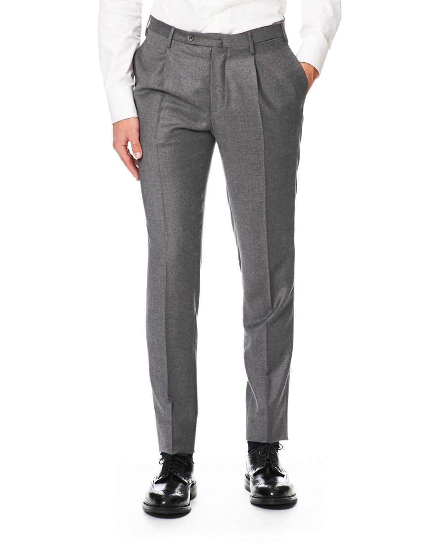 Heren | Broeken | Incotex | Slim Fit Pleated Flannel Trousers Grey Melange