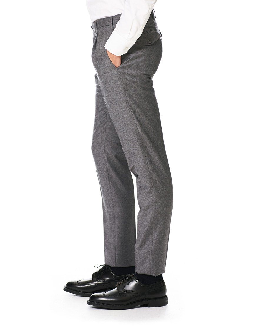 Heren | Broeken | Incotex | Slim Fit Pleated Flannel Trousers Grey Melange