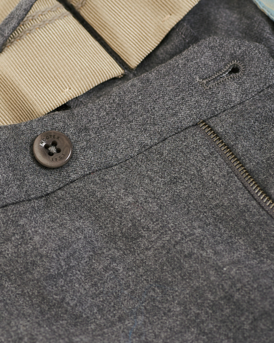 Heren | Broeken | Incotex | Slim Fit Pleated Flannel Trousers Grey Melange