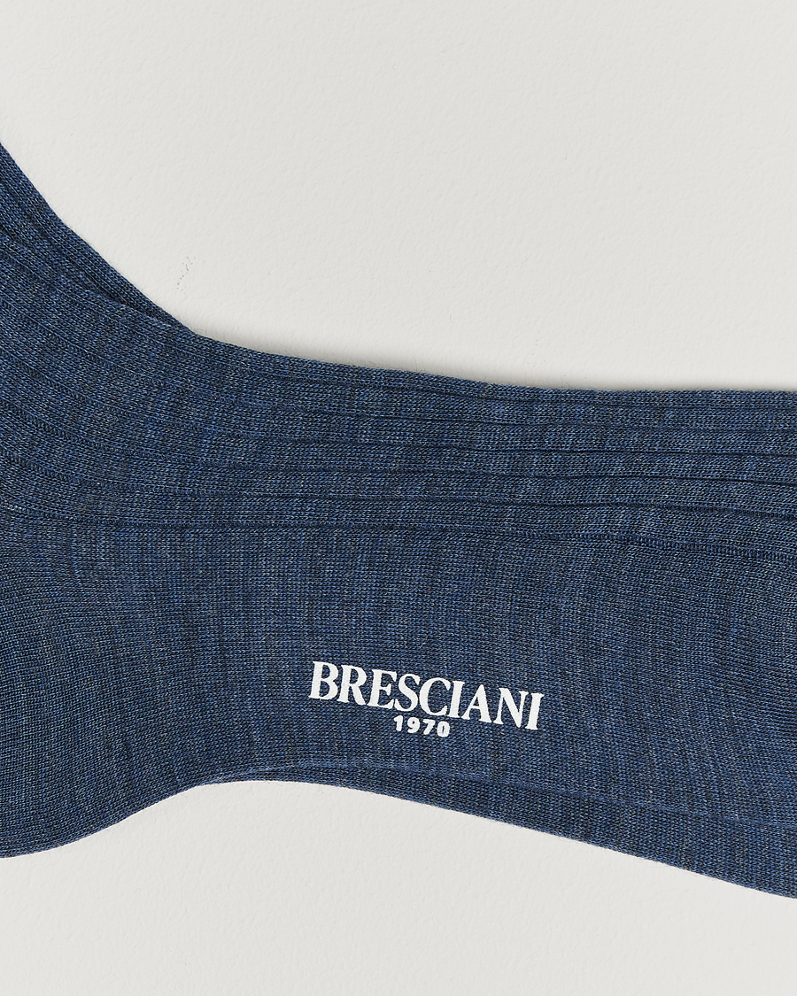 Heren |  | Bresciani | Wool/Nylon Ribbed Short Socks Blue Melange