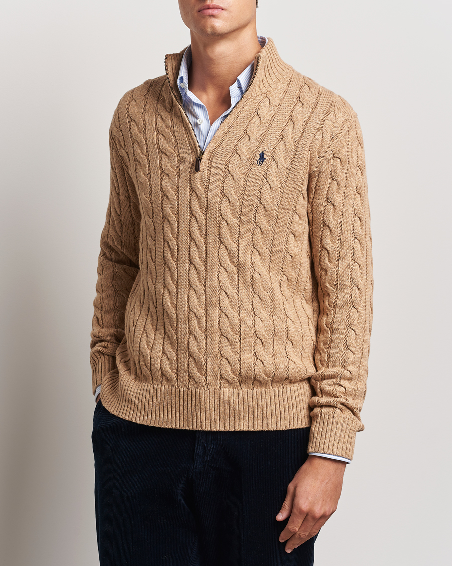 Heren |  | Polo Ralph Lauren | Cotton Cable Half Zip Camel Melange