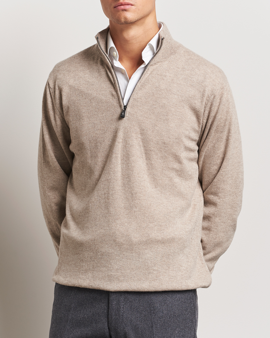 Heren |  | Piacenza Cashmere | Cashmere Half Zip Sweater Beige