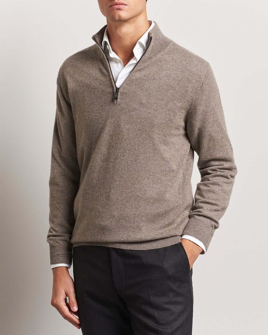 Heren |  | Piacenza Cashmere | Cashmere Half Zip Sweater Brown