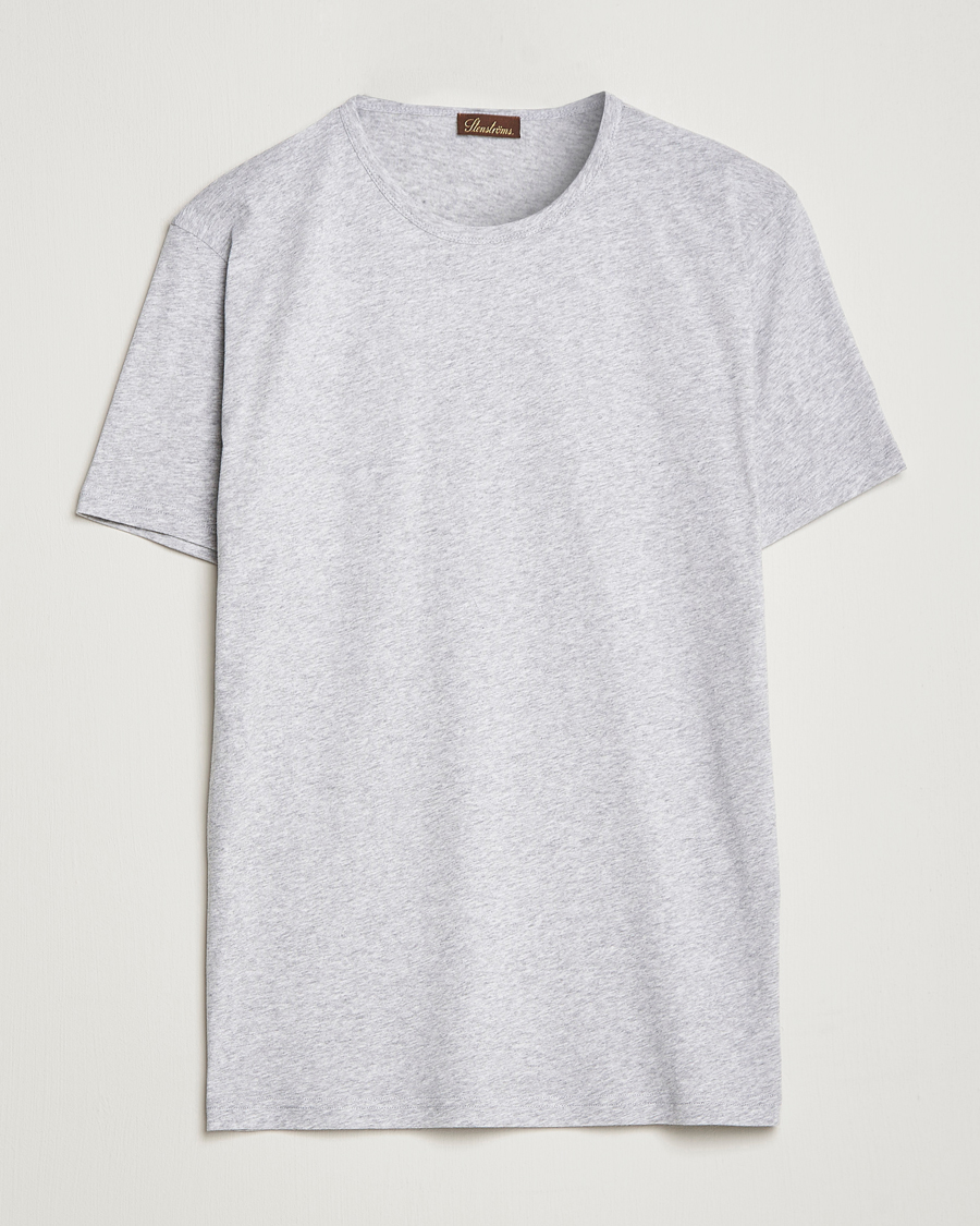 Heren | T-shirts | Stenströms | Solid Cotton T-Shirt Grey Melange