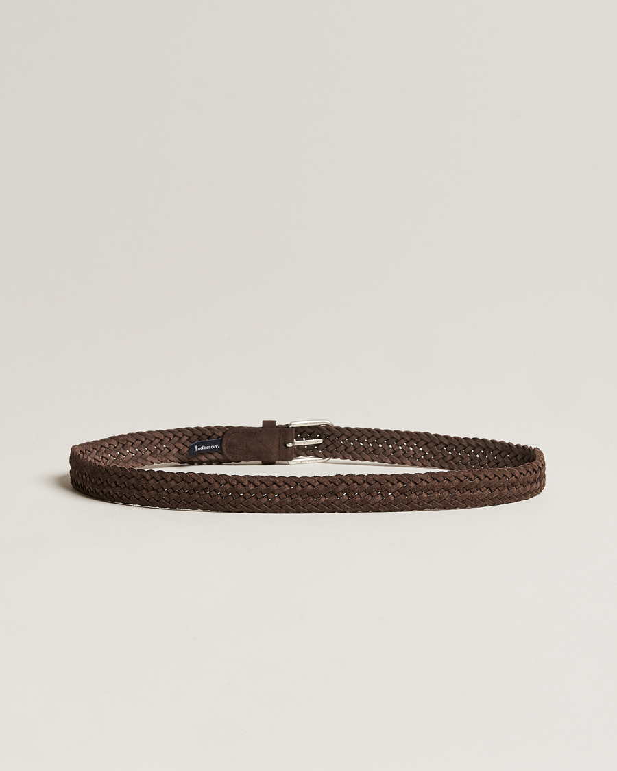 Heren |  | Anderson\'s | Woven Suede Belt 3 cm Dark Brown