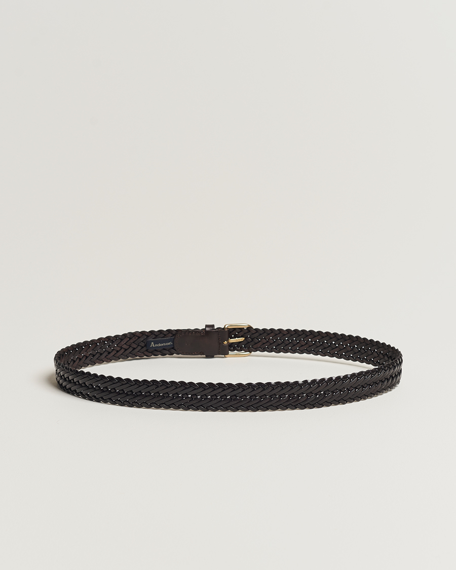 Heren |  | Anderson\'s | Woven Leather Belt 3 cm Dark Brown