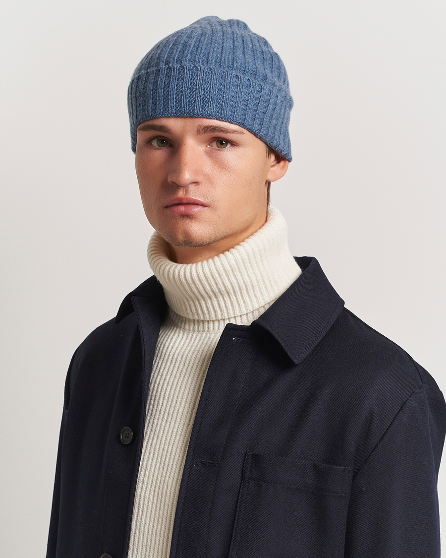 Heren |  | Amanda Christensen | Rib Knitted Cashmere Cap Blue Melange