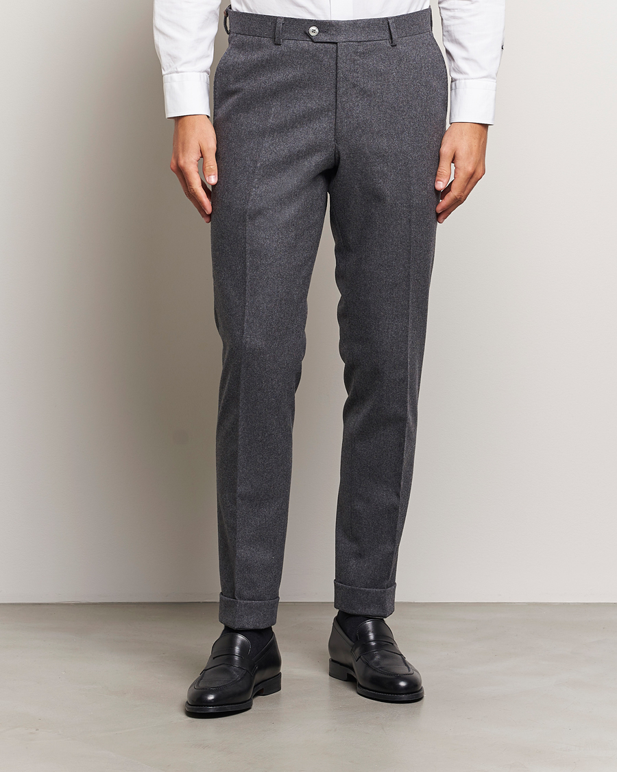 Heren |  | Oscar Jacobson | Denz Turn Up Flannel Trousers Grey Melange