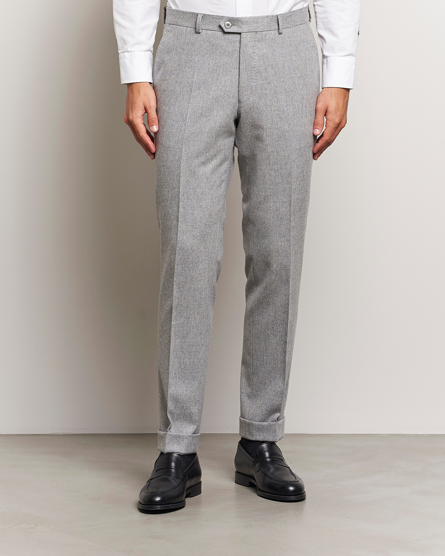 Heren |  | Oscar Jacobson | Denz Turn Up Flannel Trousers Light Grey Melang