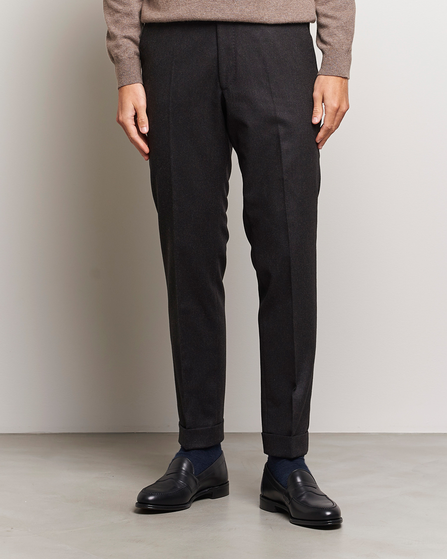 Heren |  | Oscar Jacobson | Denz Turn Up Flannel Trousers Brown Melange