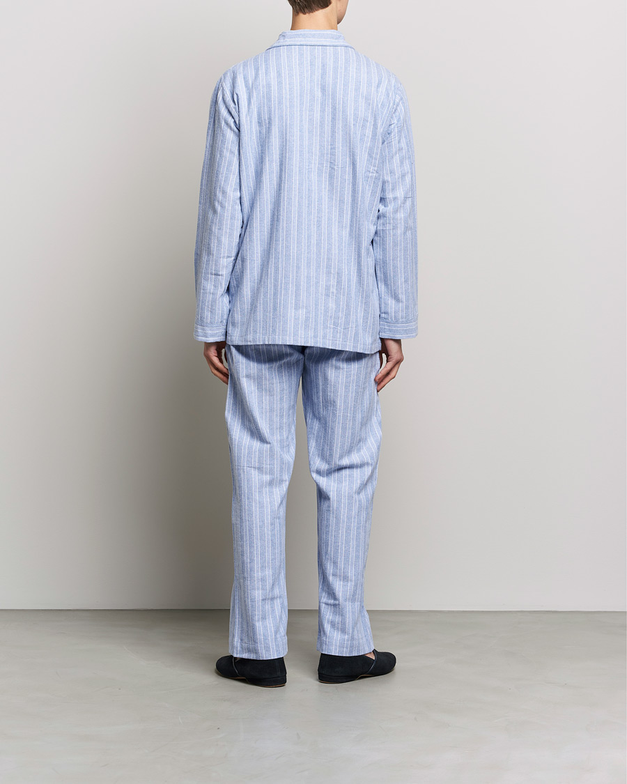 Heren |  | Derek Rose | Brushed Cotton Flannel Striped Pyjama Set Blue