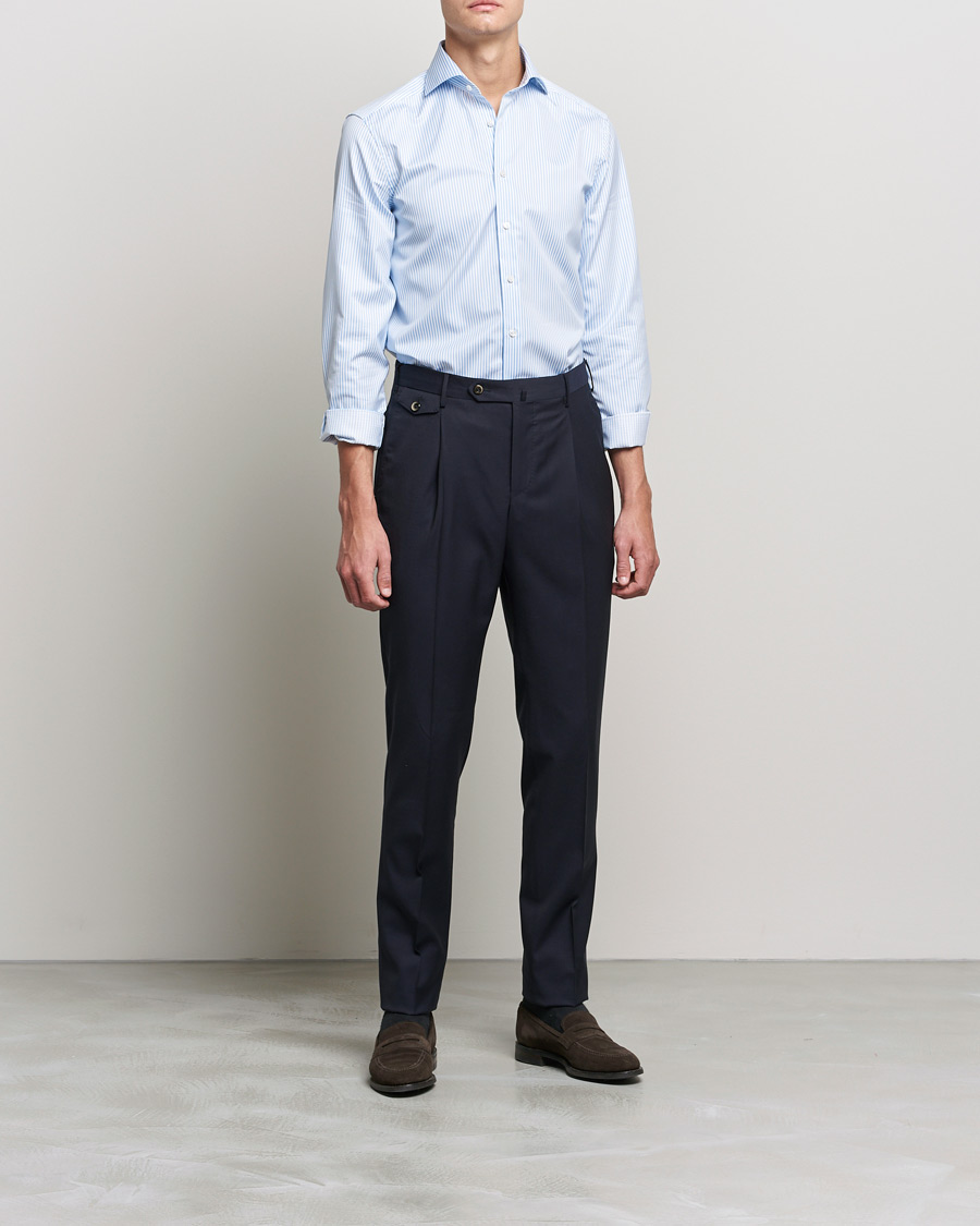 Heren |  | Stenströms | Slimline Stripe Cut Away Shirt Light Blue