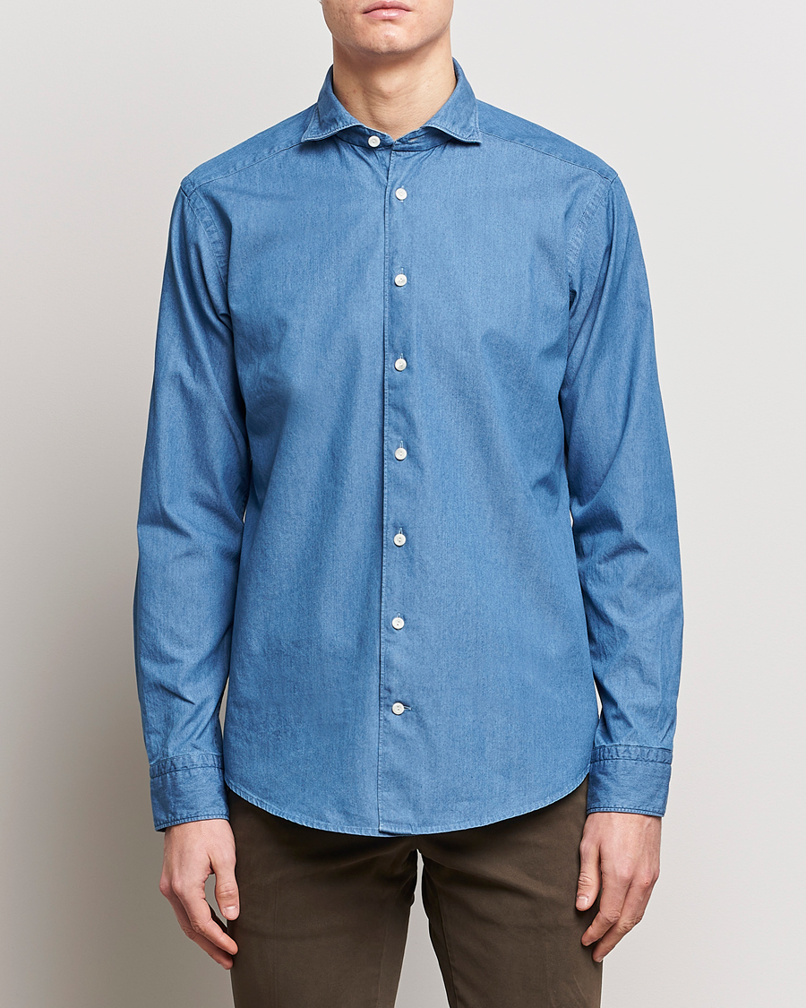 Heren |  | Eton | Lightweight Casual Fit Denim Shirt Blue