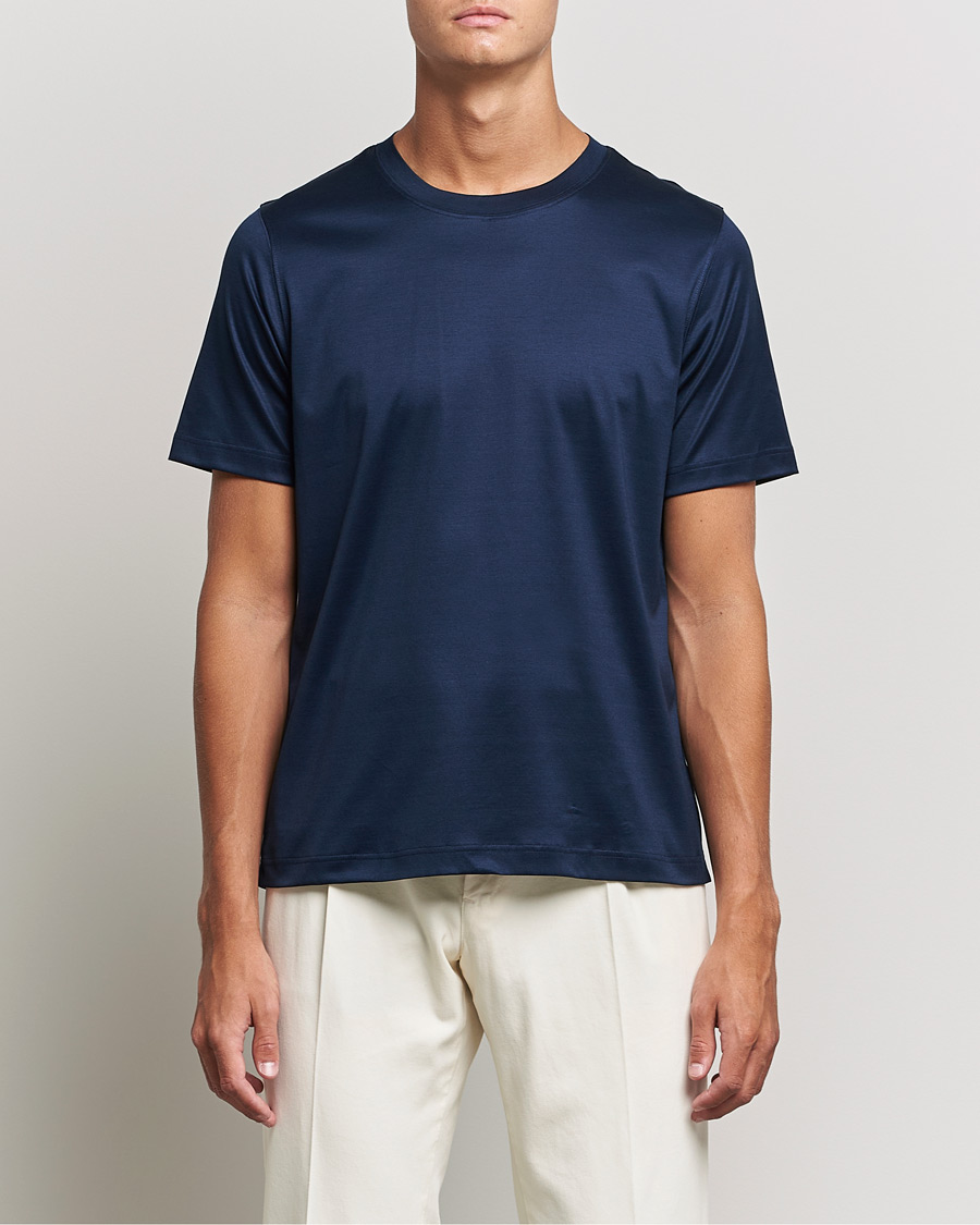 Heren | Business & Beyond - Formal | Eton | Filo Di Scozia Cotton T-Shirt Navy