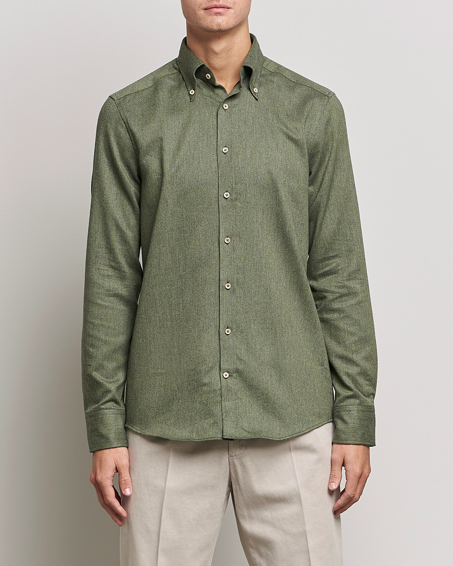 Heren |  | Stenströms | Slimline Flannel Shirt Dark Green