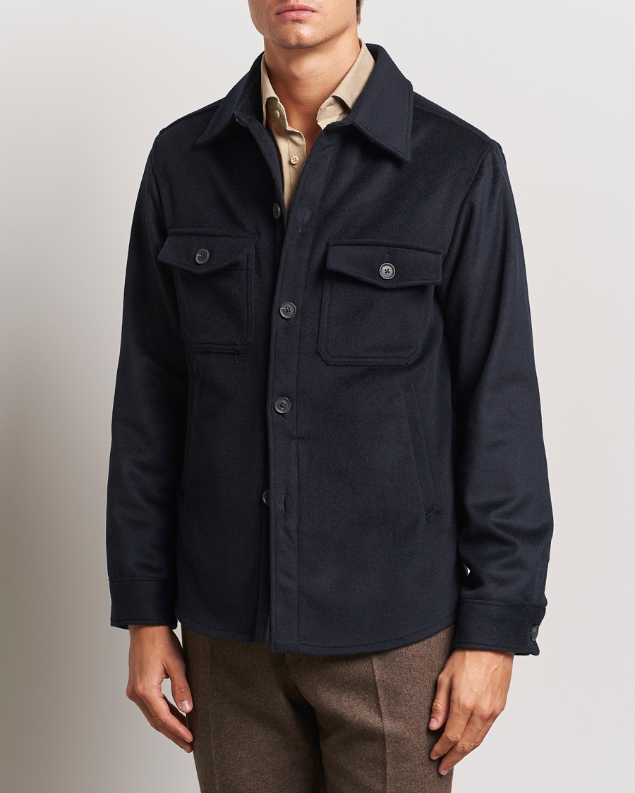 Heren | Business & Beyond - Formal | Oscar Jacobson | Maverick Wool/Cashmere Shirt Jacket Navy