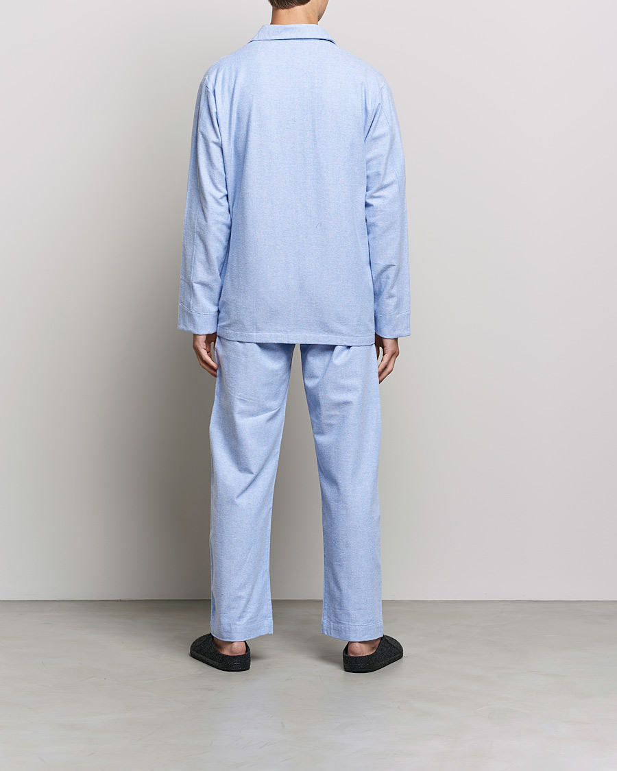 Heren |  | Derek Rose | Brushed Cotton Flannel Herringbone Pyjama Set Blue