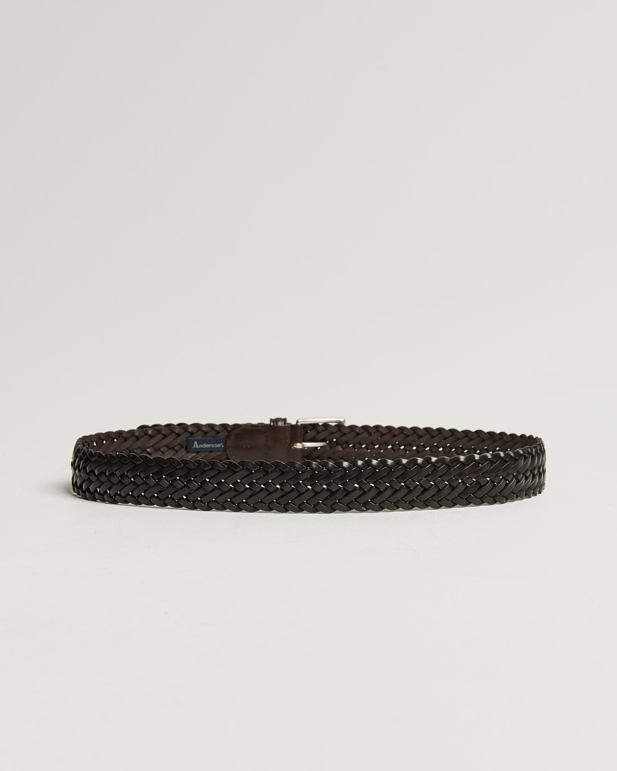 Heren |  | Anderson\'s | Woven Leather 3,5 cm Belt Dark Brown