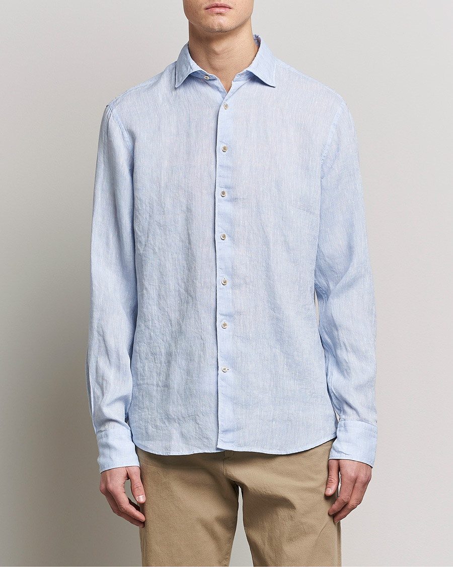 Heren | Stenströms | Stenströms | Fitted Body Cut Away Linen Shirt Light Blue