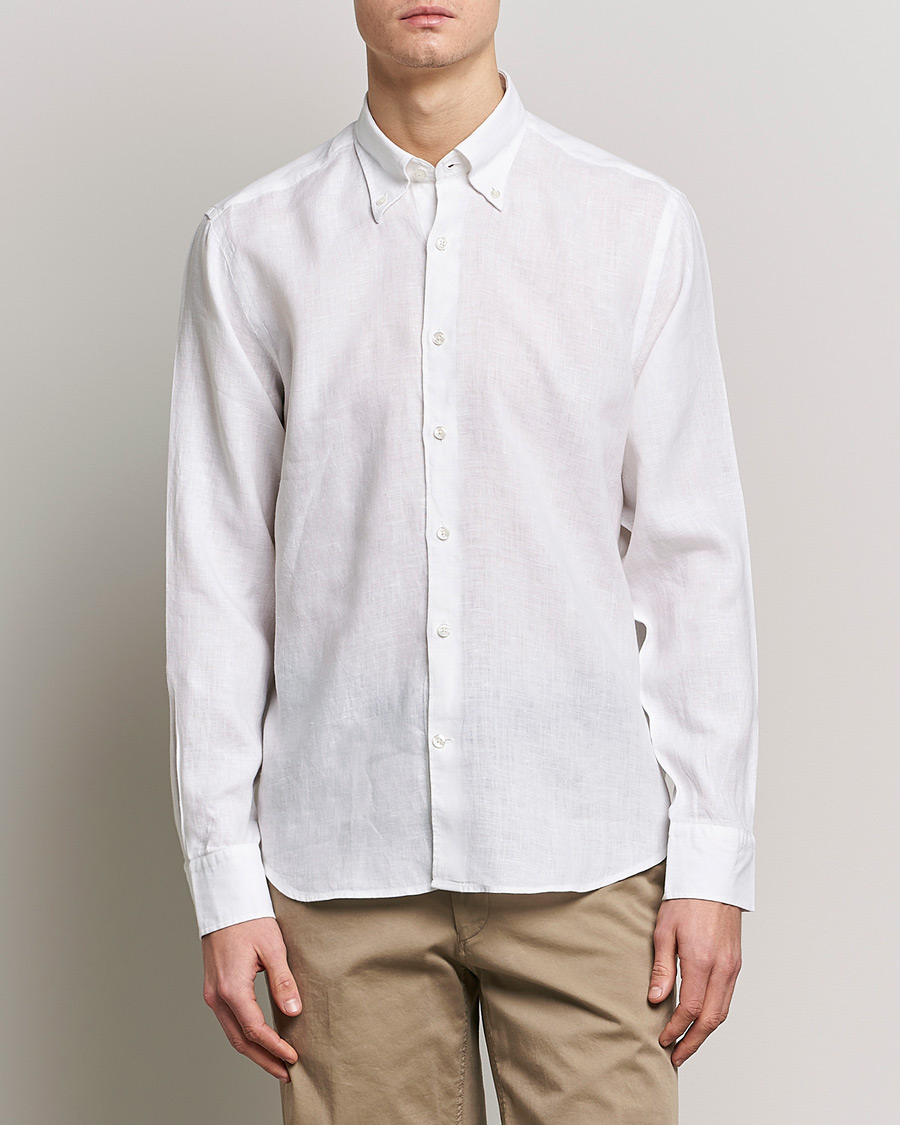 Heren |  | Oscar Jacobson | Regular Fit Button Down Linen Shirt White
