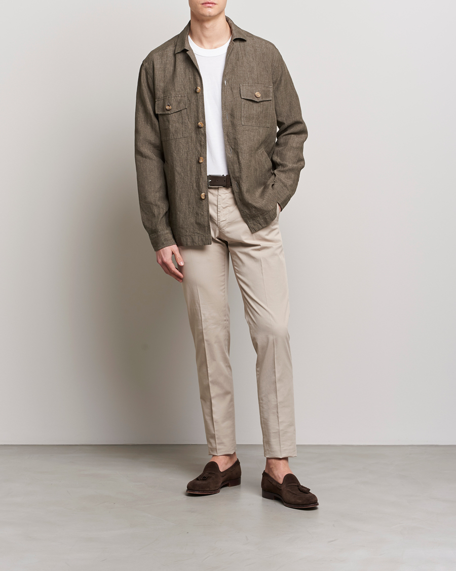 Heren | Overhemden | Eton | Linen Twill Overshirt Dark Green