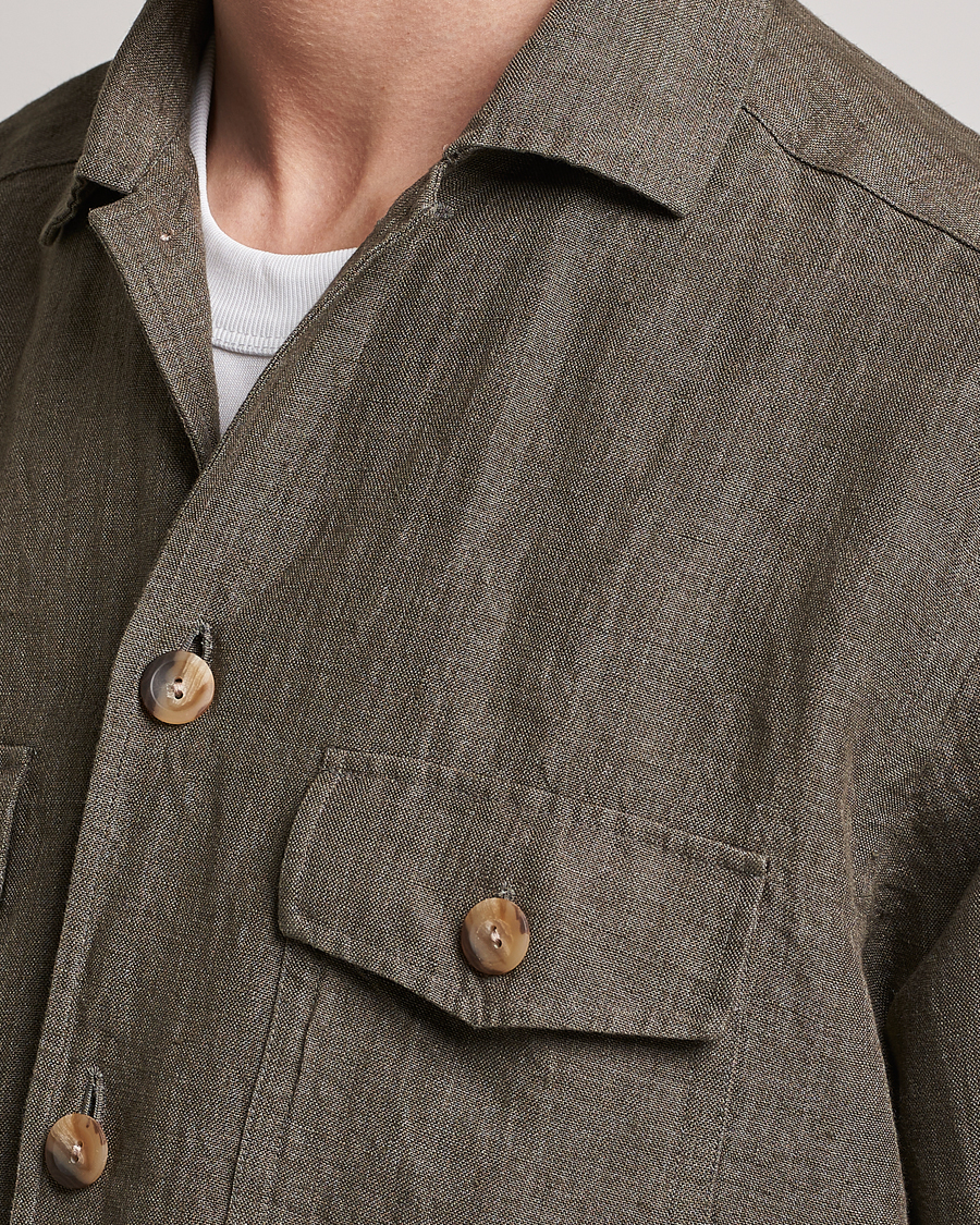 Heren | Overhemden | Eton | Linen Twill Overshirt Dark Green