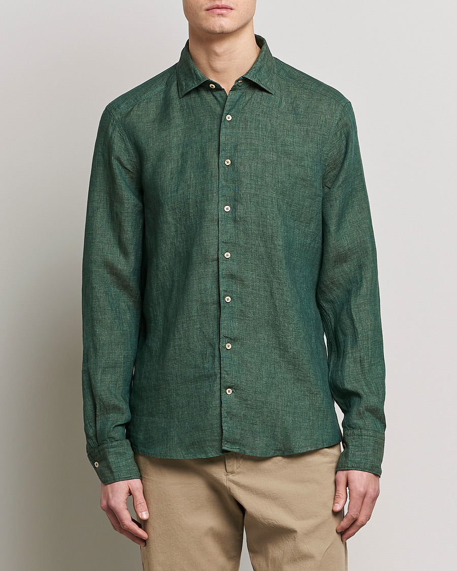 Heren |  | Stenströms | Slimline Cut Away Linen Shirt Dark Green