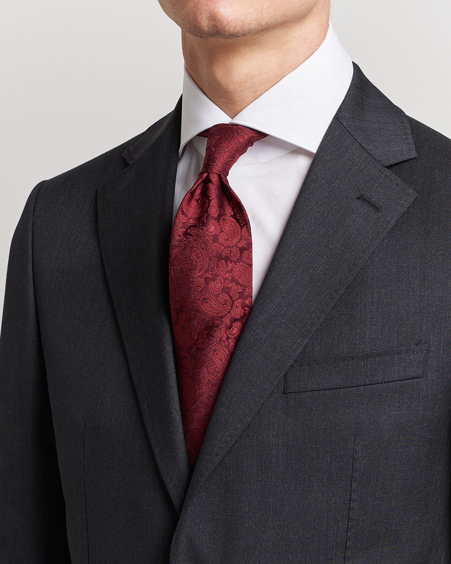 Heren |  | Amanda Christensen | Silk Tonal Paisley Tie 8 cm Wine