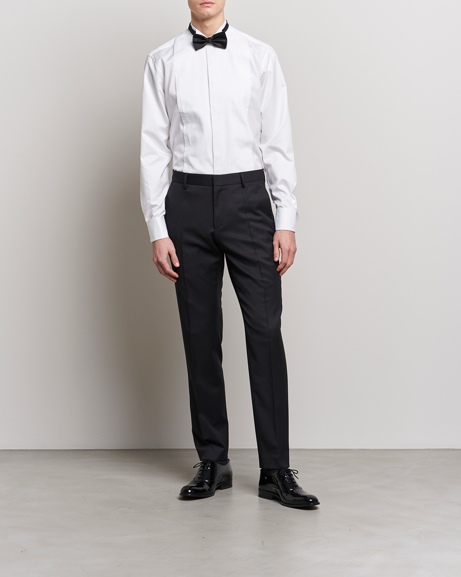 Heren | Vier het Nieuwjaar in stijl | Stenströms | Fitted Body Stand Up Collar Plissè Shirt White