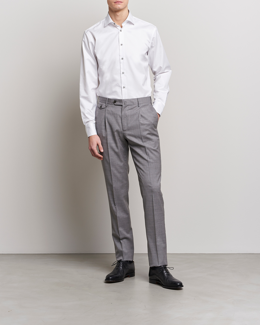 Heren |  | Stenströms | Fitted Body Contrast Cotton Twill Shirt White