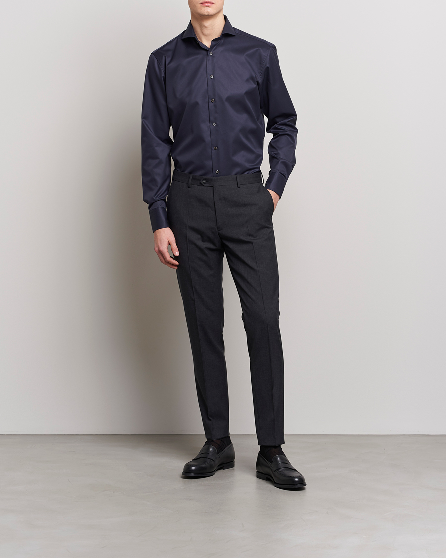 Heren |  | Stenströms | Fitted Body Extreme Cut Away Shirt Navy