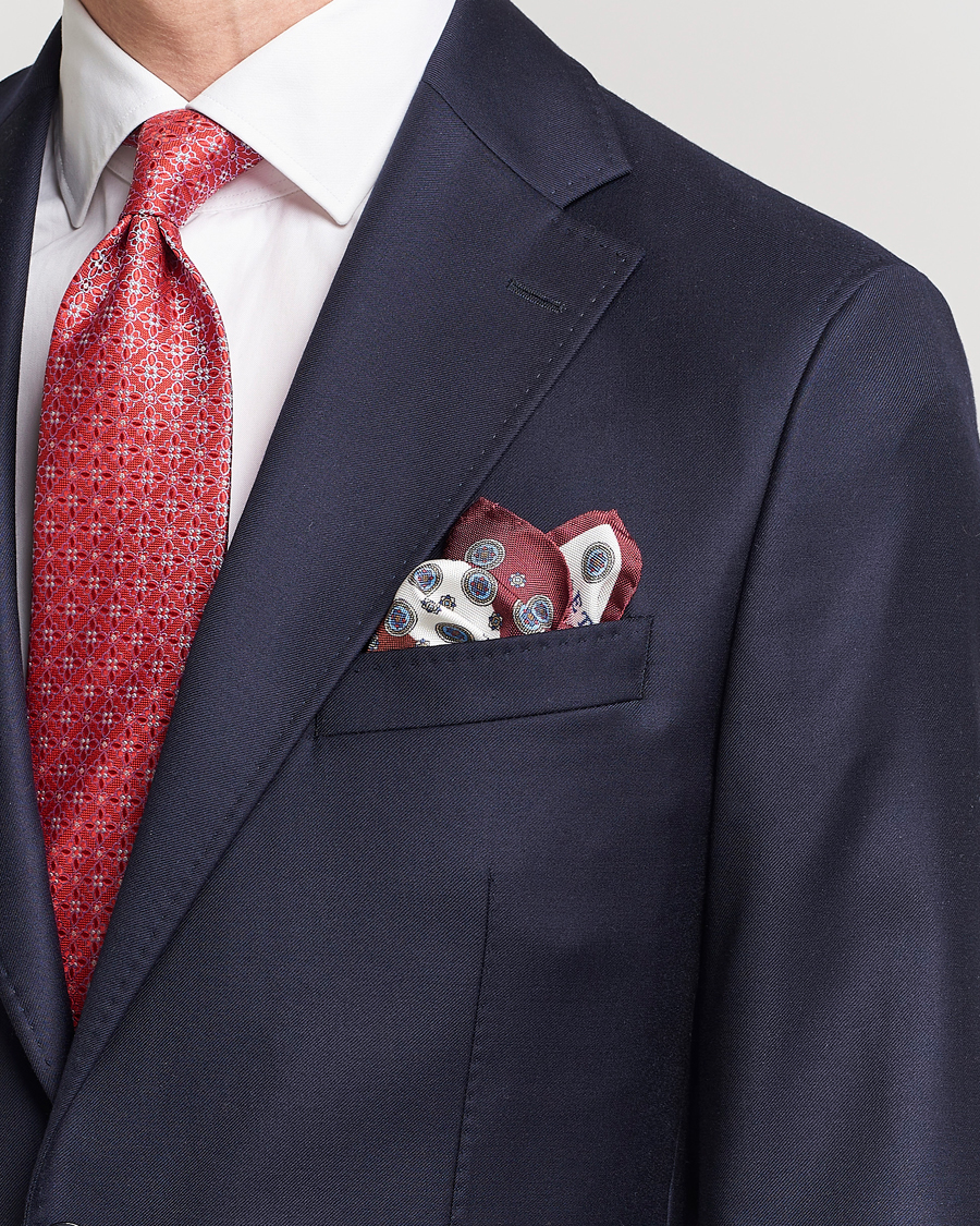 Heren | Pochets | Eton | Silk Four Faced Medallion Pocket Square White Multi